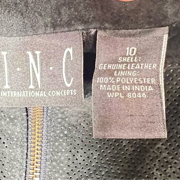 INC International Concepts black leather A line mini skirt size 10 B108 - Picture 2 of 3